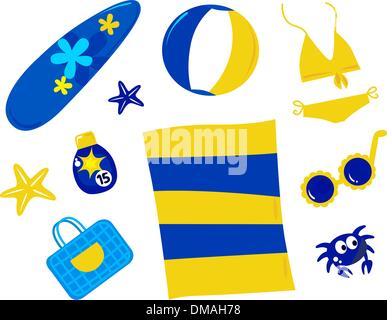 Summer and beach icons and accessories - retro ( yellow and blue ) Stock Vector