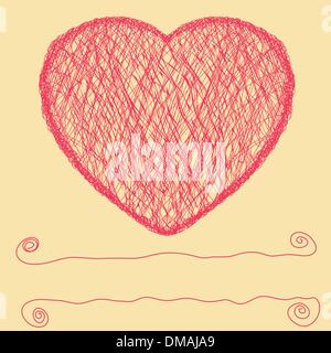 Hand draw scribbled heart valentine card. EPS 8 Stock Vector