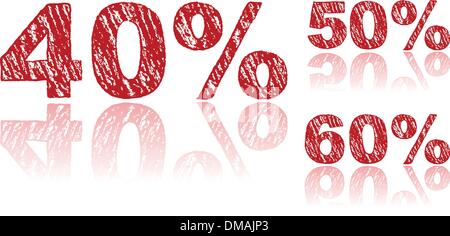 Sale Percentages Written in Red Chalk - Set 2 of 3 Stock Vector