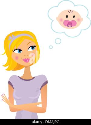 Woman dreaming about pregnancy / baby girl Stock Vector