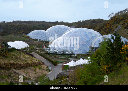 Panoramic view of the geodesic biome domes of the Eden Project, St Blazey,  Cornwall, England, UK. Stock Photo