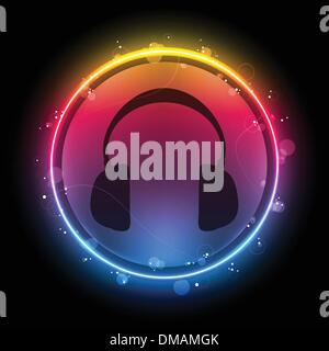 Disco Headphones with Neon Rainbow Circle Stock Vector