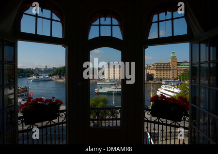 Sea view over Nybroviken and Stockholm city from a room at Hotel Diplomat. Stockholm. Sweden Stock Photo