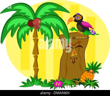 Colorful Toucan Bird on a Happy Tiki Stock Vector