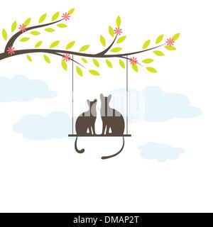 Two Black cat on  swing. Vector Illuatration Stock Vector