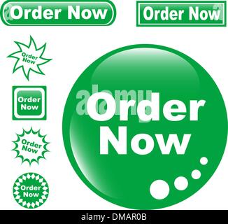 set green button ORDER NOW glossy Stock Vector