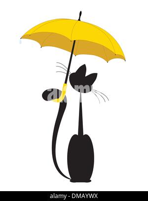 Cartoon cat with an umbrella in the rain. Autumn is coming. Cute child