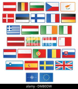 27 EU flag buttons plus NATO and EU Stock Vector