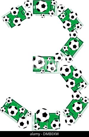 numbers 3 Three from the soccer balls Stock Vector
