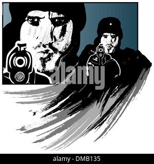Gunman vector illustration in grunge style Stock Vector