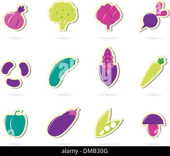 Stylized retro Vegetable icons - isolated on white ( pink & green ) Stock Vector