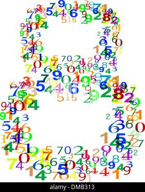 Number Eight 8 made from many colorful numbers Stock Vector