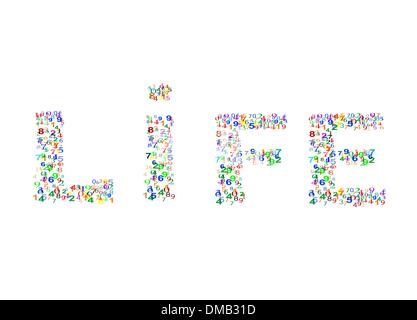 Life word made from colorful numbers Stock Vector