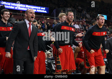 Chestnut Hill, Massachusetts, USA. 13th Dec, 2013. December 12, 2013; Maryland Terrapins players cheer from the bench during the second half of the NCAA basketball game between the Boston College Eagles and Maryland Terrapins at Conte Forum. Maryland defeated Boston College 88-80. Anthony Nesmith/CSM/Alamy Live News Stock Photo