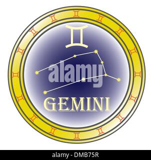 Gemini Zodiac sign and constellation on cosmic purple background with ...