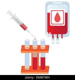 Syringe with blood, tubes and bag with blood. Stock Vector