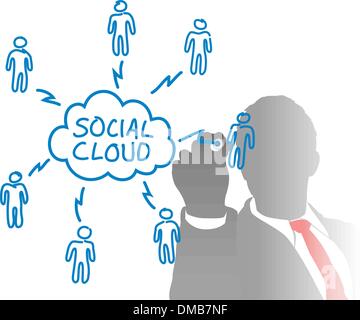 Person drawing social cloud media diagram Stock Vector