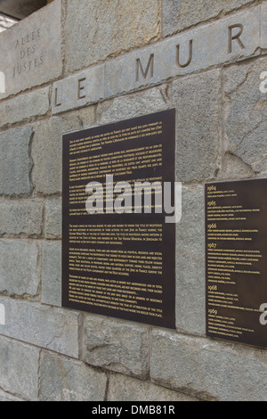 THE SHOAH MEMORIAL IS A MUSEUM DEVOTED TO THE HOLOCAUST AND THE GENOCIDE OF THE SECOND WORLD WAR, THE WALL OF THE RIGHTEOUS HONOURS THE MEN AND WOMEN WHO PROTECTED AND SAVED THE JEWS OF FRANCE DURING WWII, 4TH ARRONDISSEMENT, PARIS (75), ILE-DE-FRANCE, FR Stock Photo