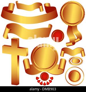 Set metallic ribbons and labels Stock Vector