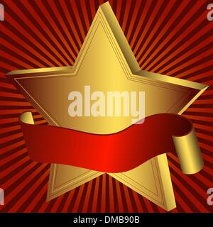 Gold star with red ribbon Stock Vector