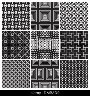 9 seamless monochrome patterns (vector) Stock Vector