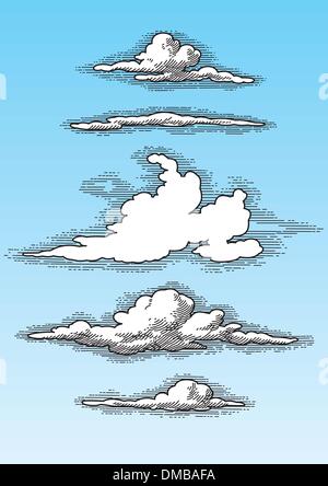 set of retro hand drawn clouds (vector) Stock Vector