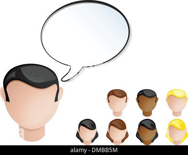 People Heads Speech Bubble. Set of 4 hair and skin colors Stock Vector