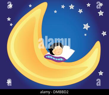 Baby Sleeping on The Moon Vector Illustration Stock Vector Image & Art ...