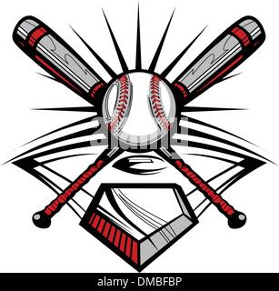 Baseball or Softball Crossed Bats with Ball Vector Image Template Stock Vector