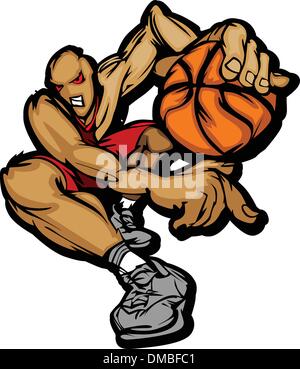 Basketball Player Cartoon Dribbling Basketball Vector Illustration Stock Vector