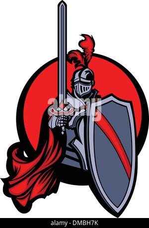 Medieval Knight with Sword and Shield Vector Mascot Stock Vector