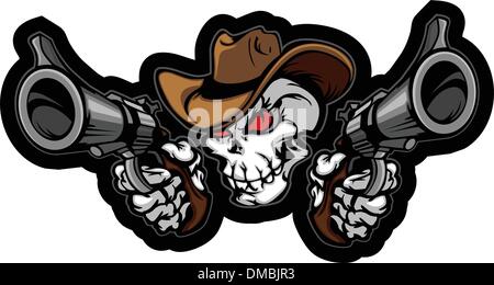 Skull Cowboy Aiming Guns Stock Vector