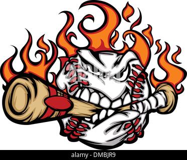 Baseball Flaming Face Biting Bat Vector Image Stock Vector