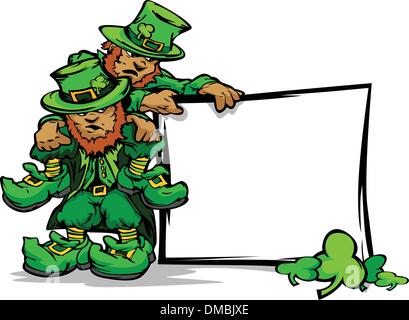 St. Patricks Day Leprechauns Holding Sign Stock Vector