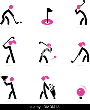 Golf and sport icons set isolated on white ( black, pink ) Stock Vector