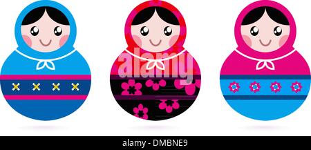 Russian doll collection isolated on white Stock Vector