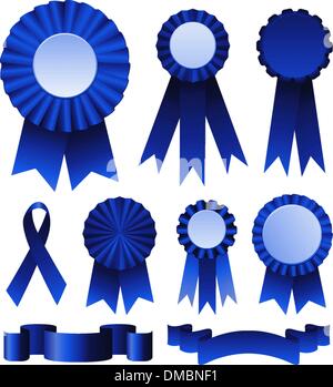 Blue ribbons award isolated on white Stock Vector