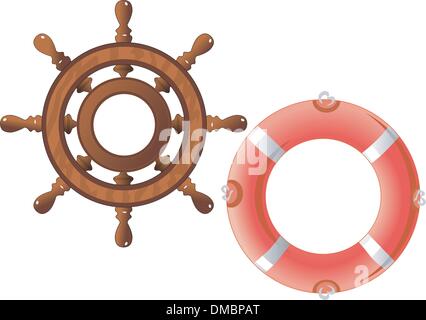 set of a steering wheel and a lifebuoy Stock Vector