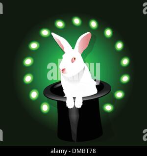 Magic white rabbit in a hat of magician Stock Vector