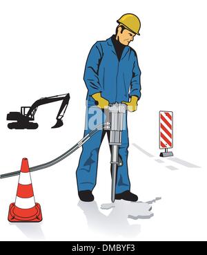 Workers with jackhammers Stock Vector