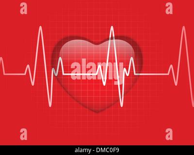 Glossy Cardiogram Glass Red Heart Stock Vector
