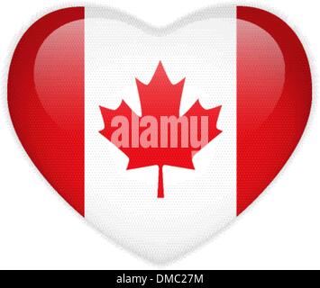Canada Flag Heart Glossy Button Stock Vector