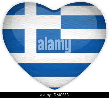 Greece Flag Heart Glossy Button Stock Vector