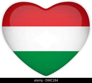 Hungary Flag Heart Glossy Button Stock Vector