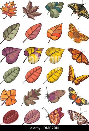 collection of leaves and butterflies Stock Vector