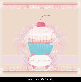cupcake with cherry card Stock Vector
