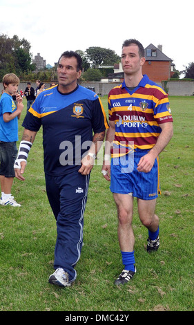 Paddy Doherty Callum Best and Paddy Doherty film scenes  RTE's Celebrity Bainisteoir at Clontarf GAA Club where Callum's Stock Photo