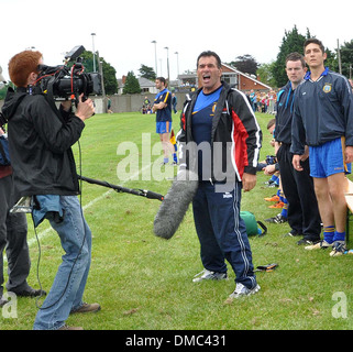 Paddy Doherty Callum Best and Paddy Doherty film scenes  RTE's Celebrity Bainisteoir at Clontarf GAA Club where Callum's Stock Photo