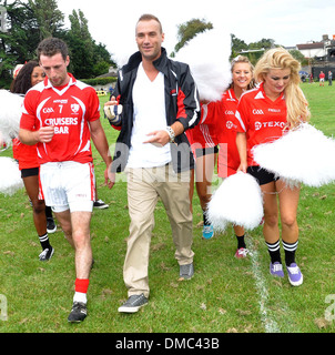 Callum Best Callum Best and Paddy Doherty film scenes  RTE's Celebrity Bainisteoir at Clontarf GAA Club where Callum's team Stock Photo