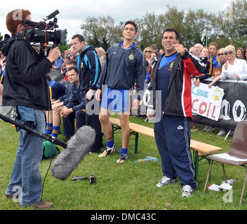 Paddy Doherty Callum Best and Paddy Doherty film scenes  RTE's Celebrity Bainisteoir at Clontarf GAA Club where Callum's Stock Photo